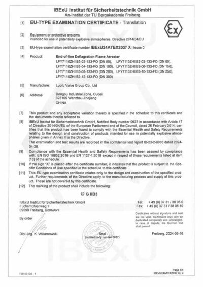 Atex End of Line Deflagration Flame Arrester Iib3