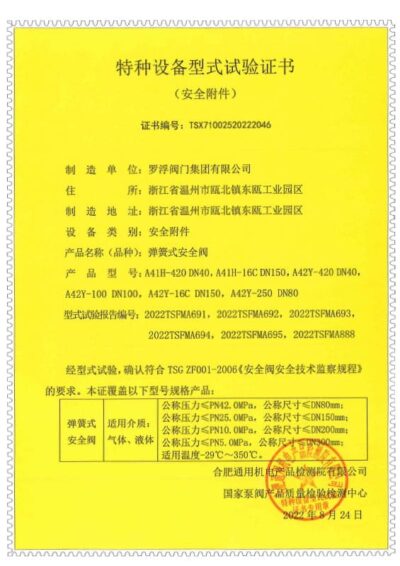 Type Test Spring Loaded Safety Valve Gas Liquid