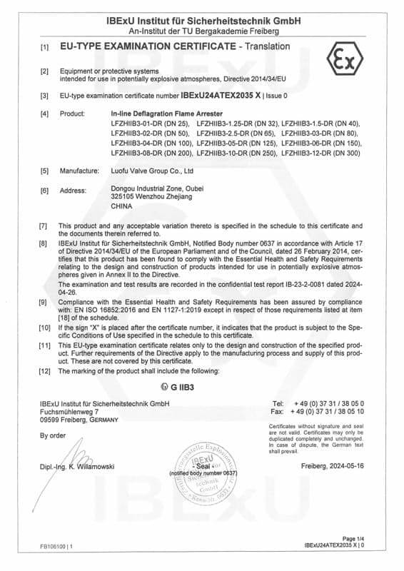 Atex in Line Deflagration Flame Arrester Iib3