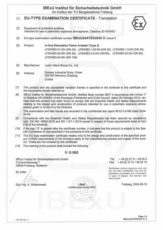 Atex in Line Detonation Flame Arrester Iib3