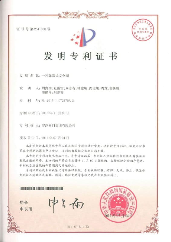 Invention Patent Spring Loaded Safety Valve